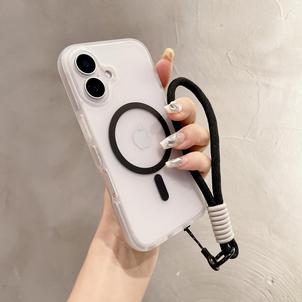 The Transparent Edge Magnetic Anti-drop Phone Case Is Suitable for IPhone16 Protective Case, Soft Apple 15promax Shell Lanyard for Women