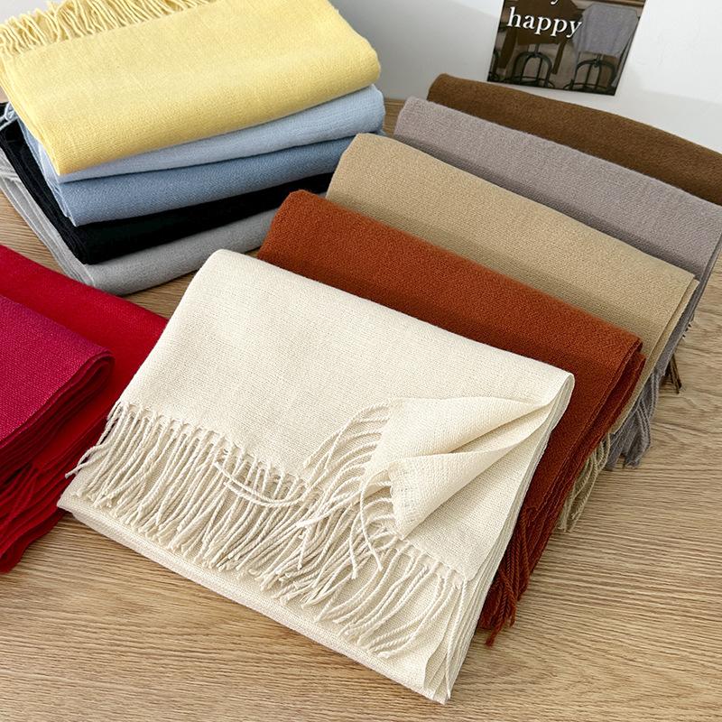 Scarf autumn and winter atmosphere solid color imitation cashmere women's temperament literary niche soft waxy warm fringed scarf shawl