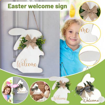 Easter Bunny Bow Decoration, Welcome Sign, Wooden 3D Hanging Sign, Party Ornament