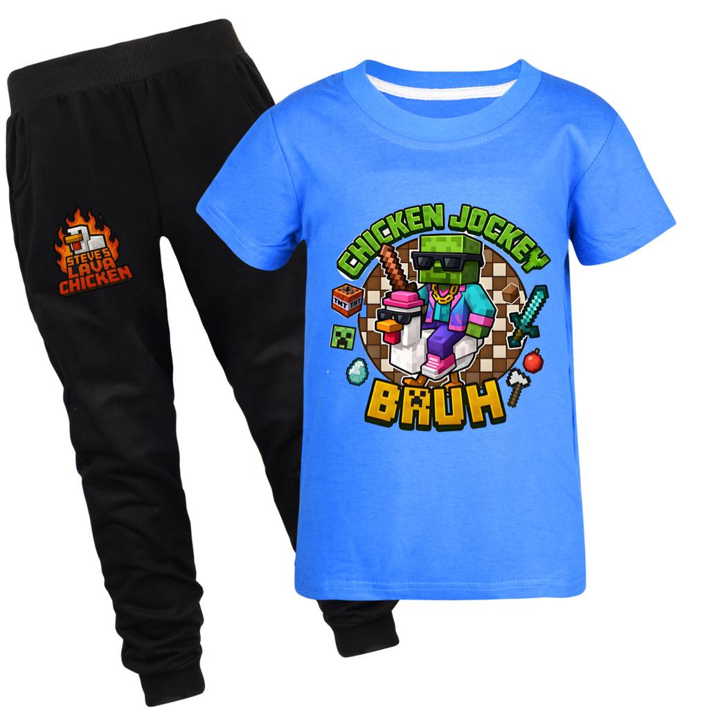 Chicken jockey summer short-sleeved T-shirt and pants suit for middle and large children 4519