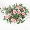 2PCS 16 Heads Artificial Rose Vine Rose Rattan Leaf Garland Fake Rose Rattan Wedding Arch Ceremony Family Garden Outdoor Party Wall Decoration 2.2m