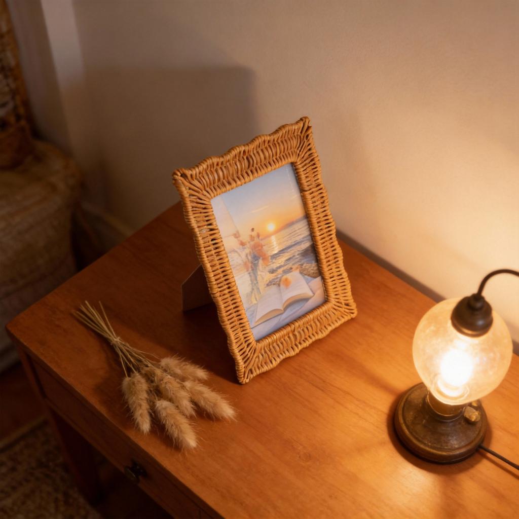 For Home Decor For Rustic Interiors Boho Rattan Frames Photo Display Lightweight Structure Artisan Craftsmanship