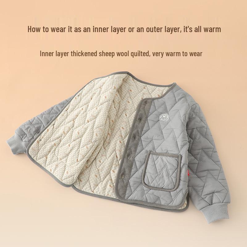 Dětská vlněná školní uniforma zimní bunda: Hřejivá, silná bavlnou vycpaná vnitřní vrstva pro základní školačky