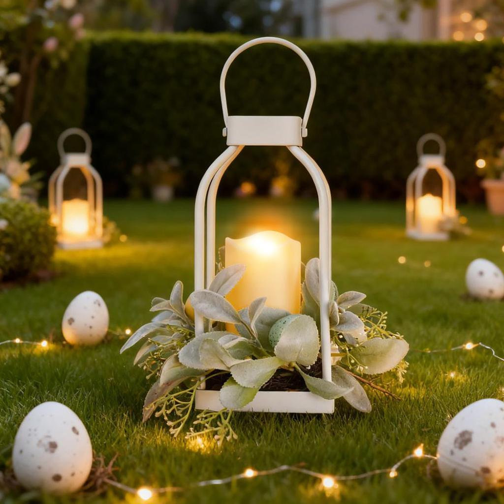 Easter Wrought Iron Handheld Lamp, Resembling A Decorative Candlestick Lamp, A Prop For Courtyard Scene Decoration.