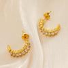 New C-Shaped Stainless Steel Diamond Arc Earrings for Women - Light Luxury Design