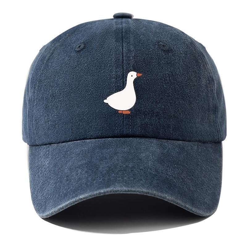 Kids Adjustable Vintage Washed Baseball Cap with Printed Duck 100 Polyester Lightweight Snap Closure Animal Theme