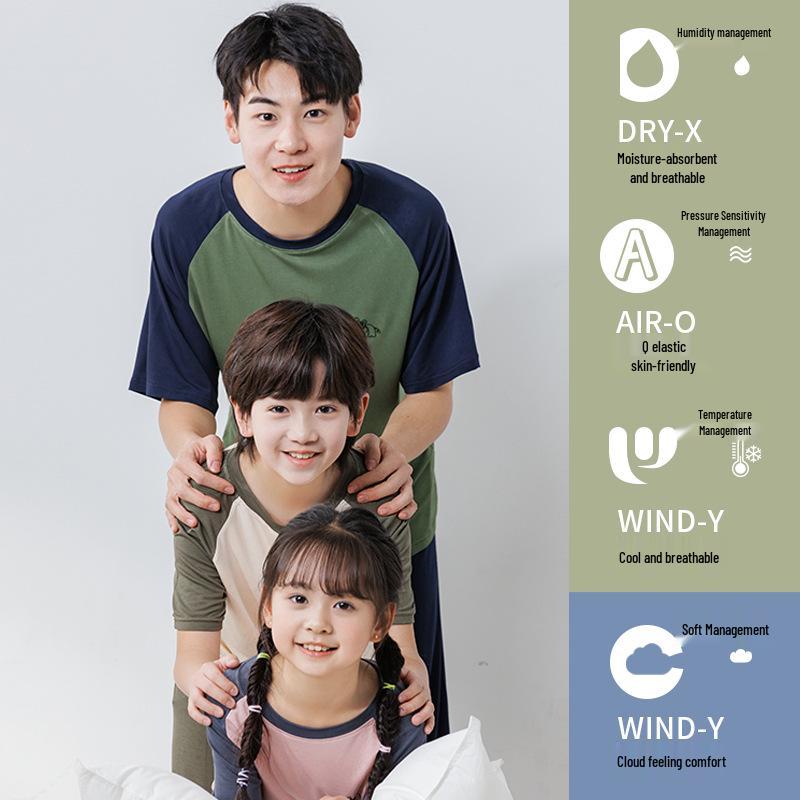 Modal Barnpyjamas: AC-dräkt för pojkar och flickor, kortärmad, set med långbyxor för tonåringar, sommarhemkläder