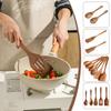 Natural Wood Kitchen Utensil Set  Eco-Friendly Cooking Tools Incl Skimmer Spoon Salad Scoop Non-Stick Rice Colander for Soup