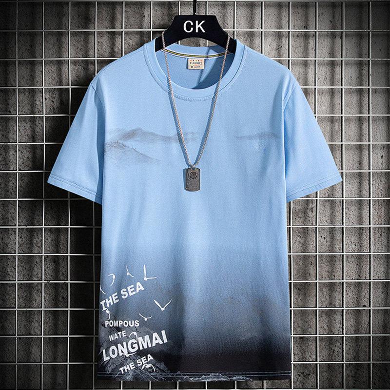 Men's 2023 Summer Round Neck Loose Fit Graphic T-Shirt - Trendy Contrast Color Top