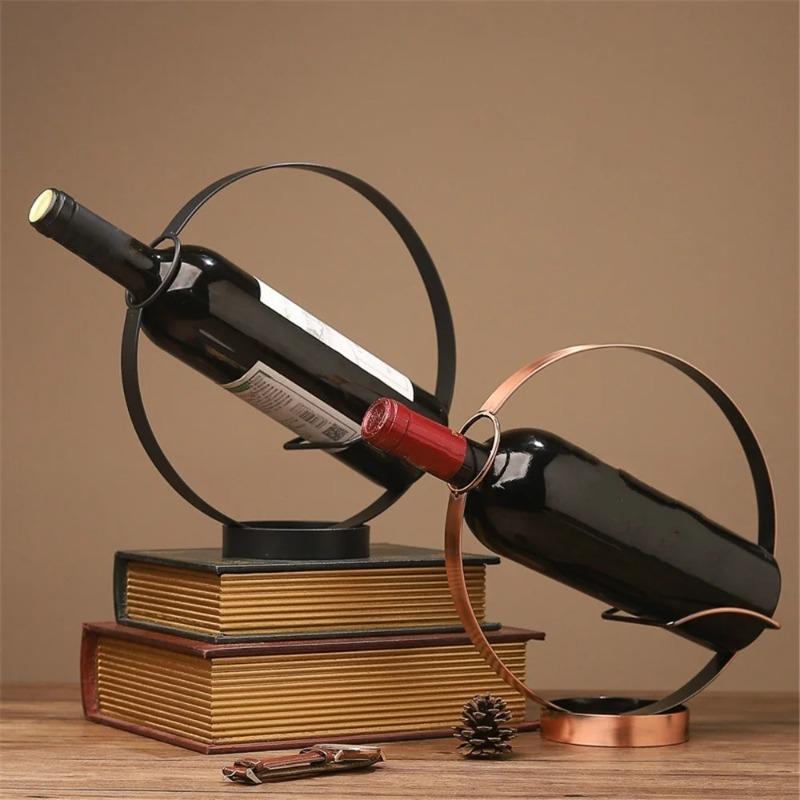 Nrodic Vintage Round Wine Holder Metal Grape Wine Display Rack Bar Chic Champagne Rack Desktop Decor Bar Accessories