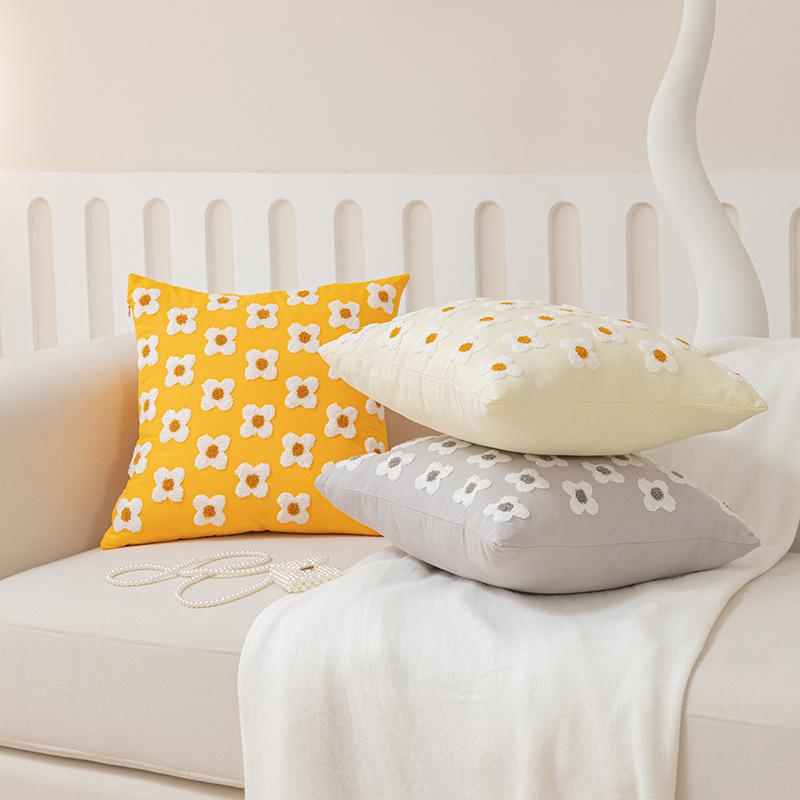 Daisy Towel Embroidered Pillow Modern Simple Home Decoration Pillow Case Living Room Solid Color Sofa Cushion Pillow