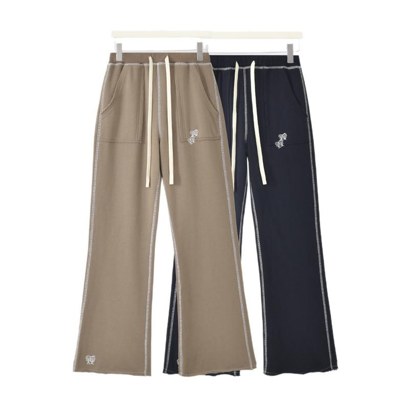 Womens Embroidered Cropped Flare Joggers With Drawstring Waist Cotton Blend High-Waisted Casual Pants Fall