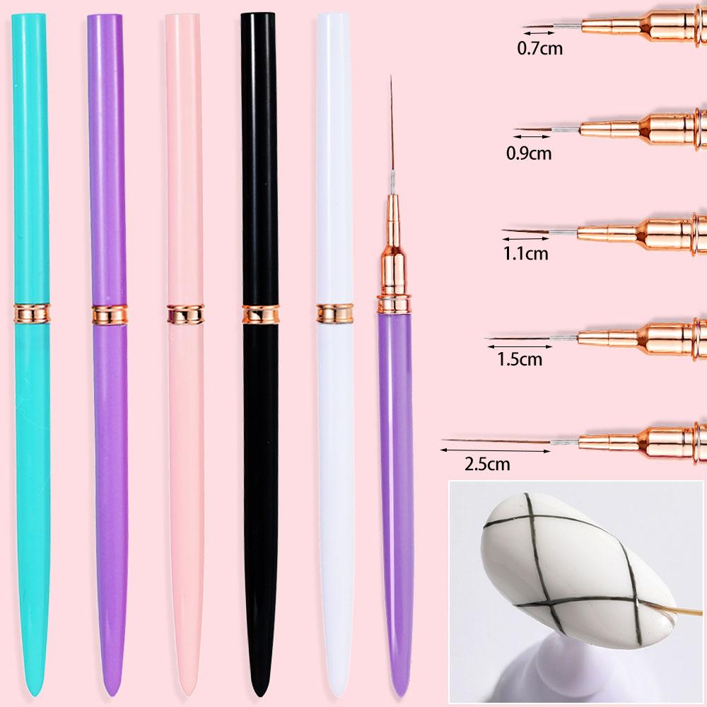 5Pcs 7/9/11/15/25MM Nail Liner Brush Set UV Gel Nail Brushes Kits French Stripe Line Painting Drawing Flower Pen Manicure Tools