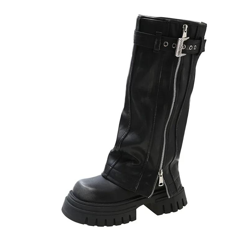 

Women s Shoes 2026 Brand Belt Buckle Women s Boots Fashion Side Zipp Modern Boots Women High Quality Round Toe Knee-High 40 чорний