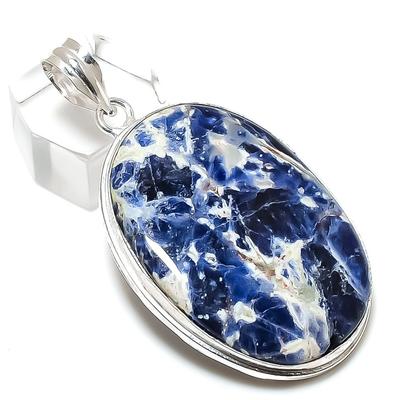 Natural Sodalite Gemstone Handmade 925 Sterling Silver Gift Pendant 2.25" p4B39