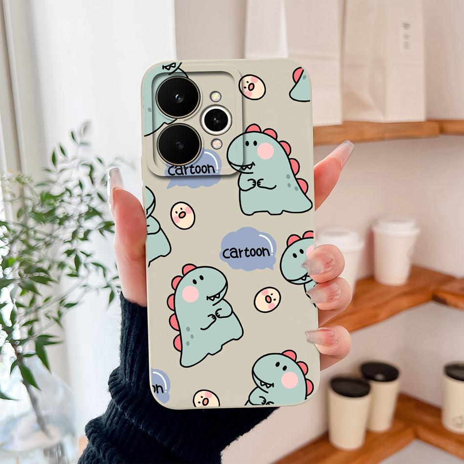 Cartoon Case For Realme 15 Pro Cute Dinosaur Liquid Silicone Lens Protection Back Cover Soft Phone Cases For Realme 15Pro 5G