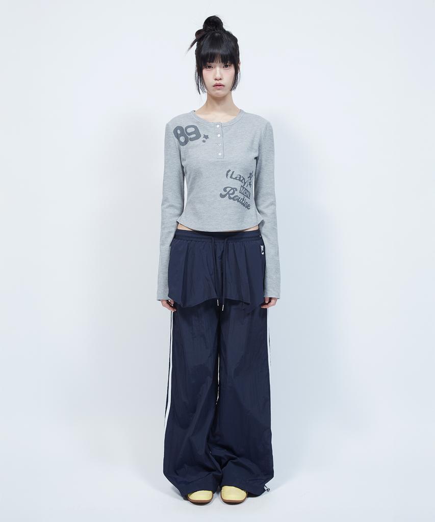 LMR Layered Track Nylon Skirt Pants Navy