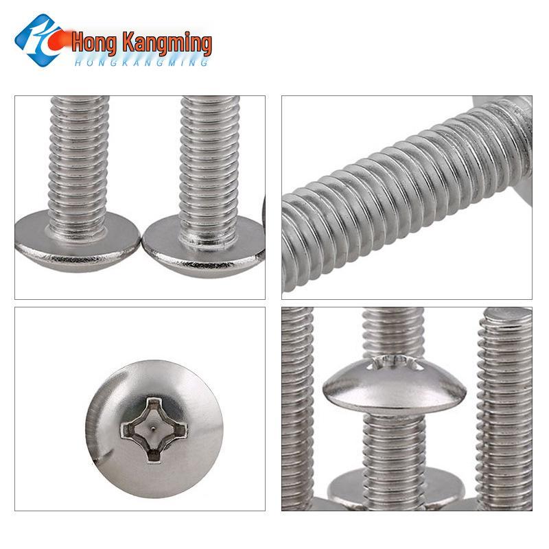 201 Stainless Steel Mushroom Head Machine Screw, Flat Cross, M4/M5/M6