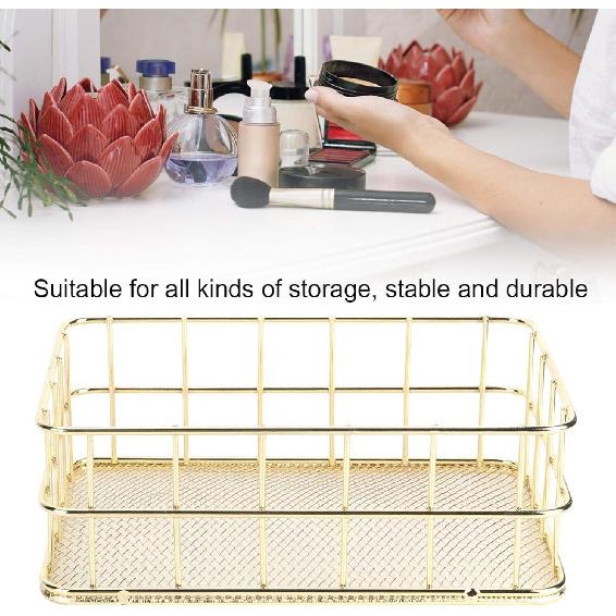 Desktop Metal Storage Basket, Gold Grid Storage Tray Small Wire Baskets Fruit Basket Metal Organizer Tray Home Decoration Ornaments, 6.7 X 4.7 X
