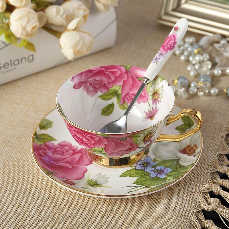 Set di Tazze e Sottotazze da Caffè in Osso Cinese Fine, Tazza da Tè in Porcellana, Festa del Tè Pomeridiano, 200ml