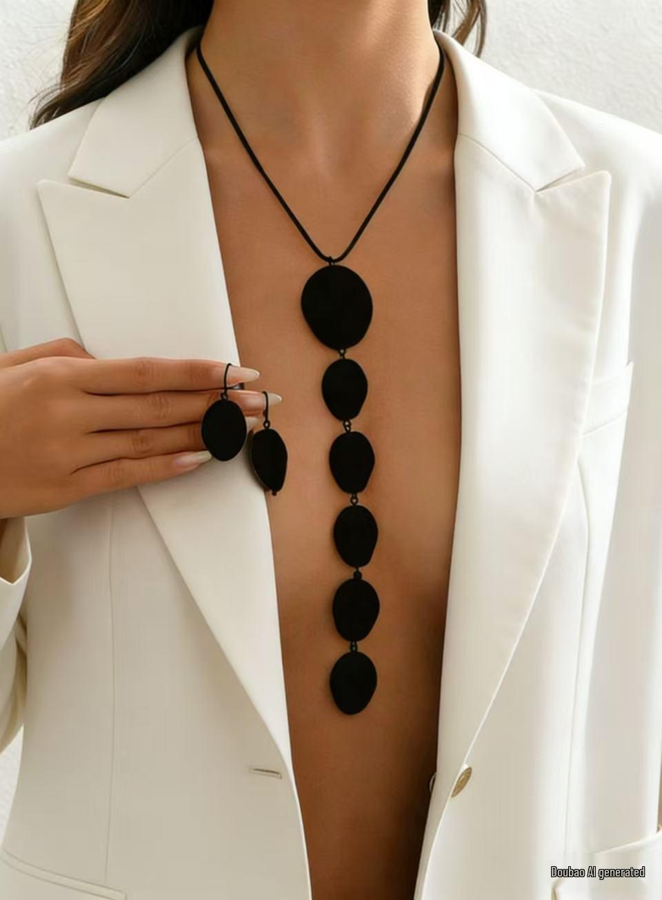Trendy Geometric Spray Paint Earring  Necklace Set