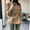 Casaco corta-vento feminino de outono e inverno estilo coreano, com cintura marcada, slim, de lapela, com botões duplos