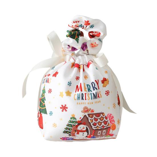 Christmas Gift Bag with Drawstring Reusable Candy Bag for Treats Cookie Goodies Xmas Eve Fruit Storage Bag with Santa Snowman Deer Doll