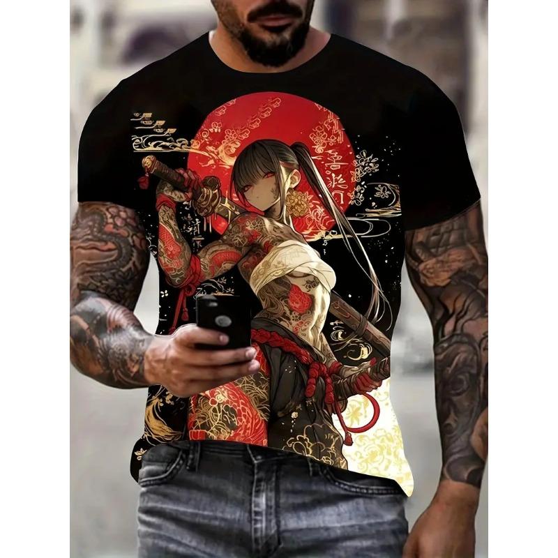 2026New Men's Cool Tattoo Girl Graphic T-Shirts Street Trend 3D Print Personality