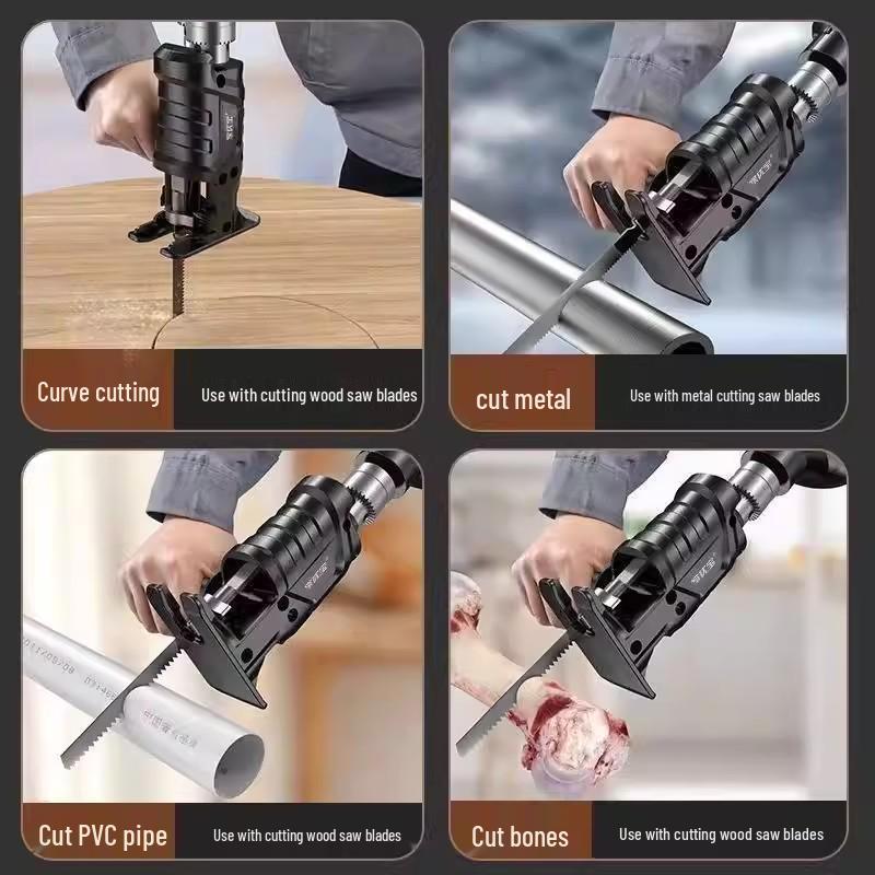Electric Drill-to-Chainsaw Conversion Head: Multifunctional Reciprocating Saw and Cutting Tool Accessory.