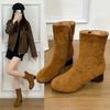 Short Boots Women's Maillard Thick Heel Versatile New Short Tube Retro Chelsea Women's Boots Side Zipper Brown