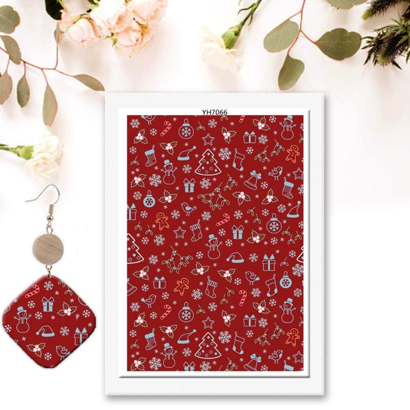 4PCS Christmas Clay Transfer Paper 95x138mm Water Soluble Paper Clay Transfer Sheets for Clay Earring Jewelry Making