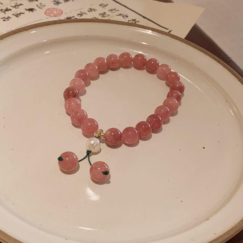 

Korean New Sweet Pink Crystal Natural Stone Bracelet Girl Party Wedding Jewelry Gifts