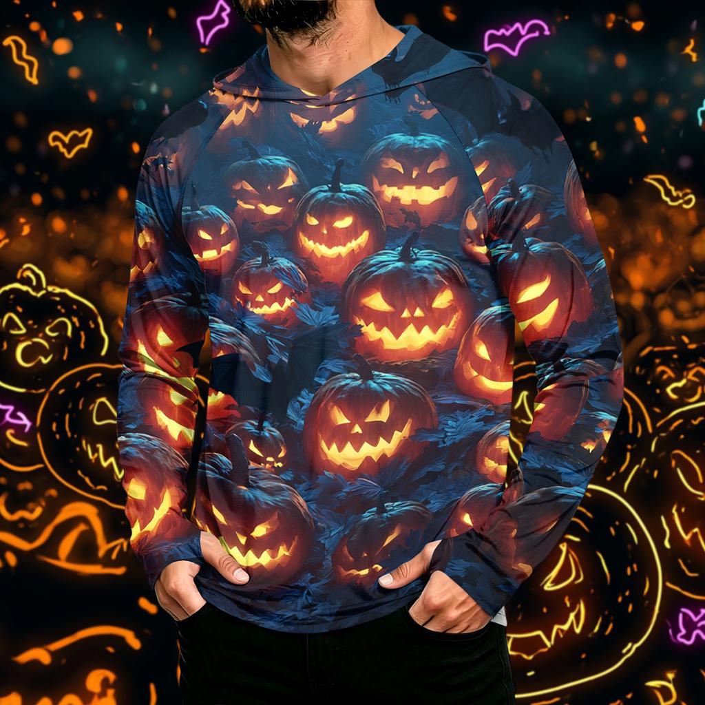 Men's Long Sleeve Hoodie Sun Shirt with Halloween Print