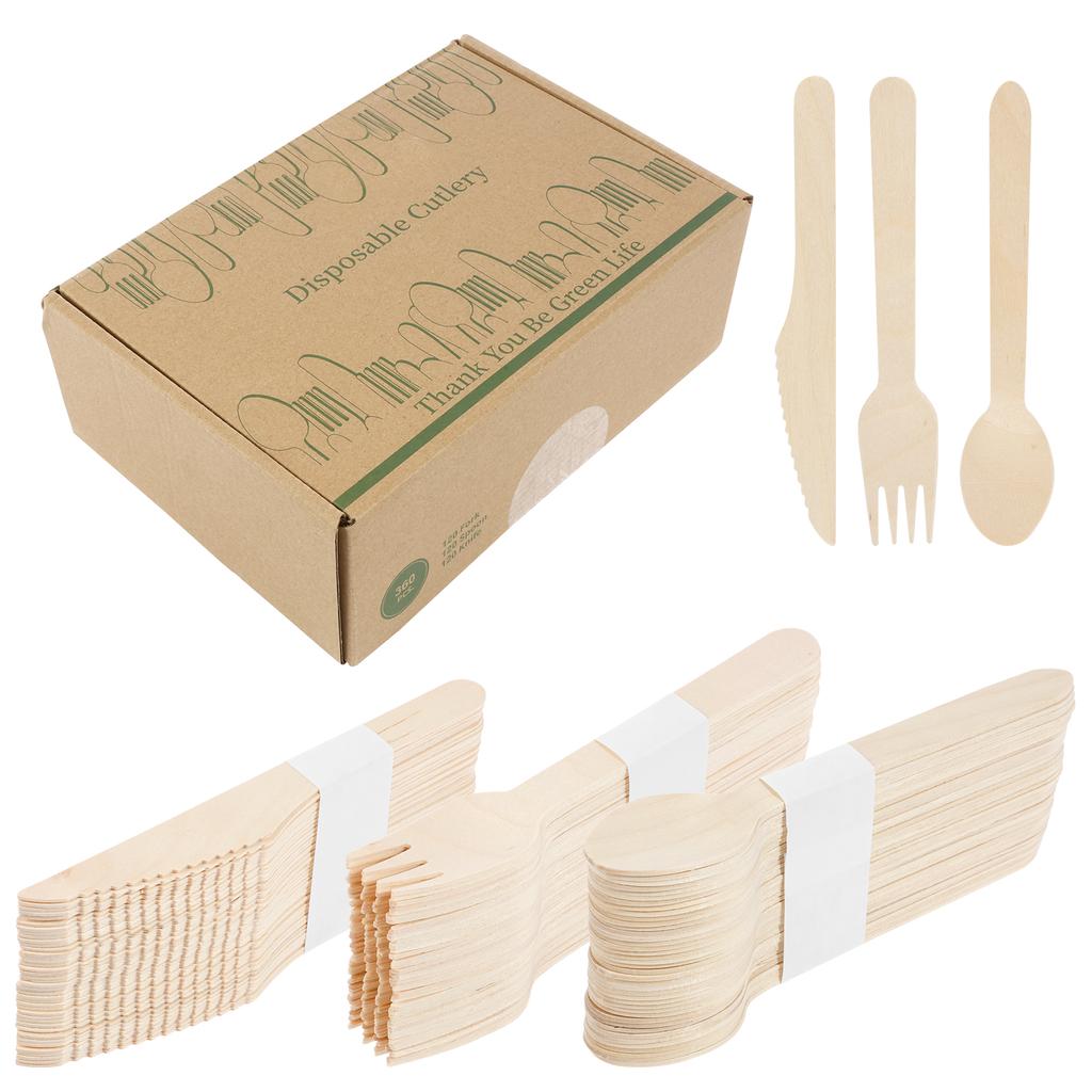 360Pcs Party Disposable Wooden Tableware Set Forks Spoons Knives Parties Wedding Cafes Environmentally Friendly Wooden Tableware