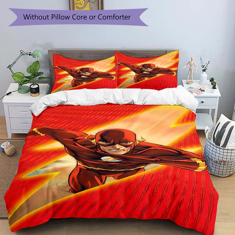 3pcs Flash Superhero Cover Set,Soft Comfortable Duvet Cover,Guest Room (1*Duvet Cover + 2*Pillowcases, Without Core) yy251024024