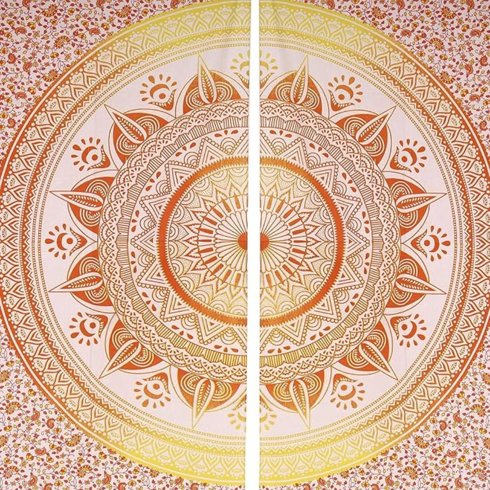 BLESS INTERNATIONAL Beautiful Indian Bohemian Psychedelic Hippie Ombre Window Curtain Panels for Bedroom, Living, Balcony (Yellow Orange Ombre)