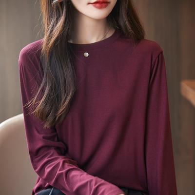 Spring and Autumn New Round Neck Long-sleeved Knitted Sweater Women's Inner Wear Foreign Thin Bottoming Shirt Loose and Thin Top