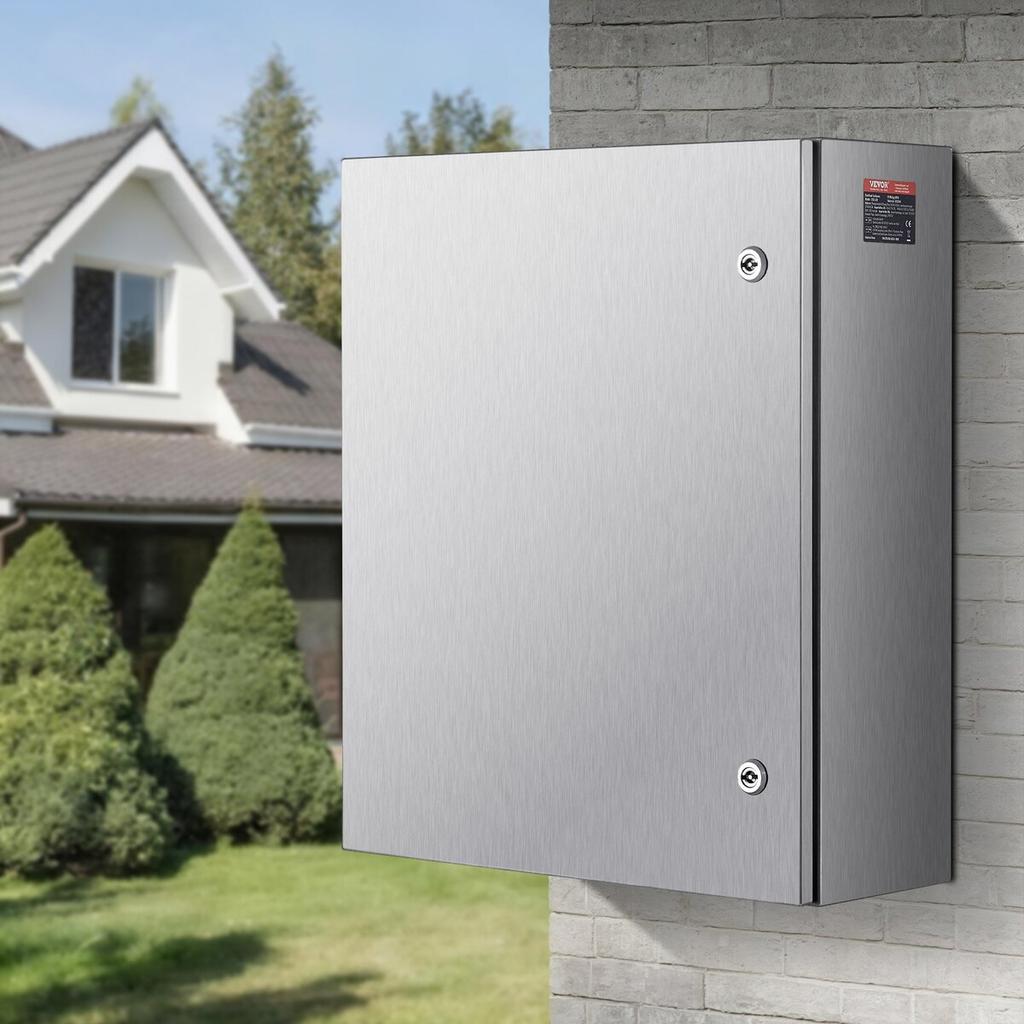 Steel Electrical Box, 24"x 20"x 8", 304 Stainless Steel Electrical Enclosure Box, Wall-Mounted Outdoor Electrical Electronic Equipment Enclosure with