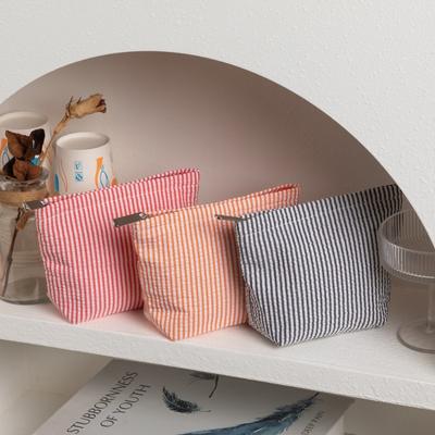 Large Capacity Striped Cosmetic Bag Handheld Pencil Pouch Women Toiletry Bag  Travel Essential