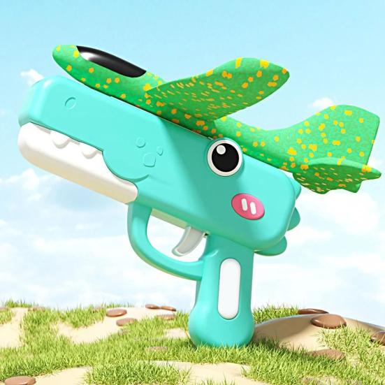 Handheld Foam Airplane Launcher with Dinosaur Design Outdoor Flying Toy for Kids 8-15m Range Lightweight Fun Gift for Boys Girls
