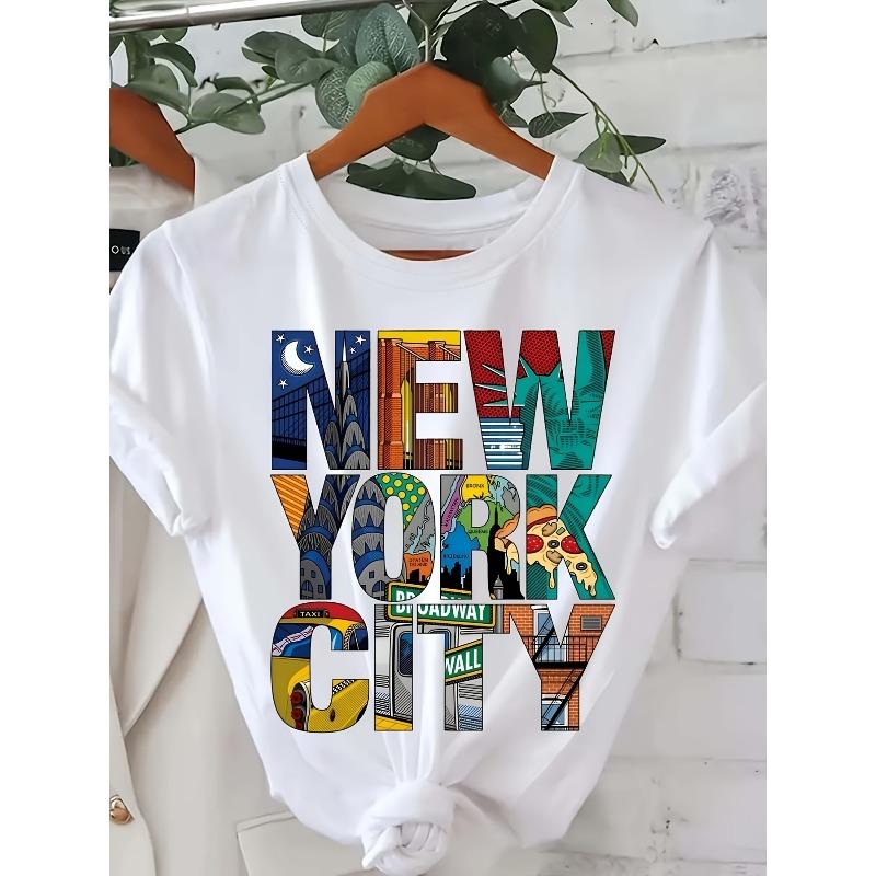 

Casual Short-Sleeve Crew Neck T-Shirt with Graphic Print | Perfect for Summer and Spring, Designed for Women, Regular Length 4XL білий