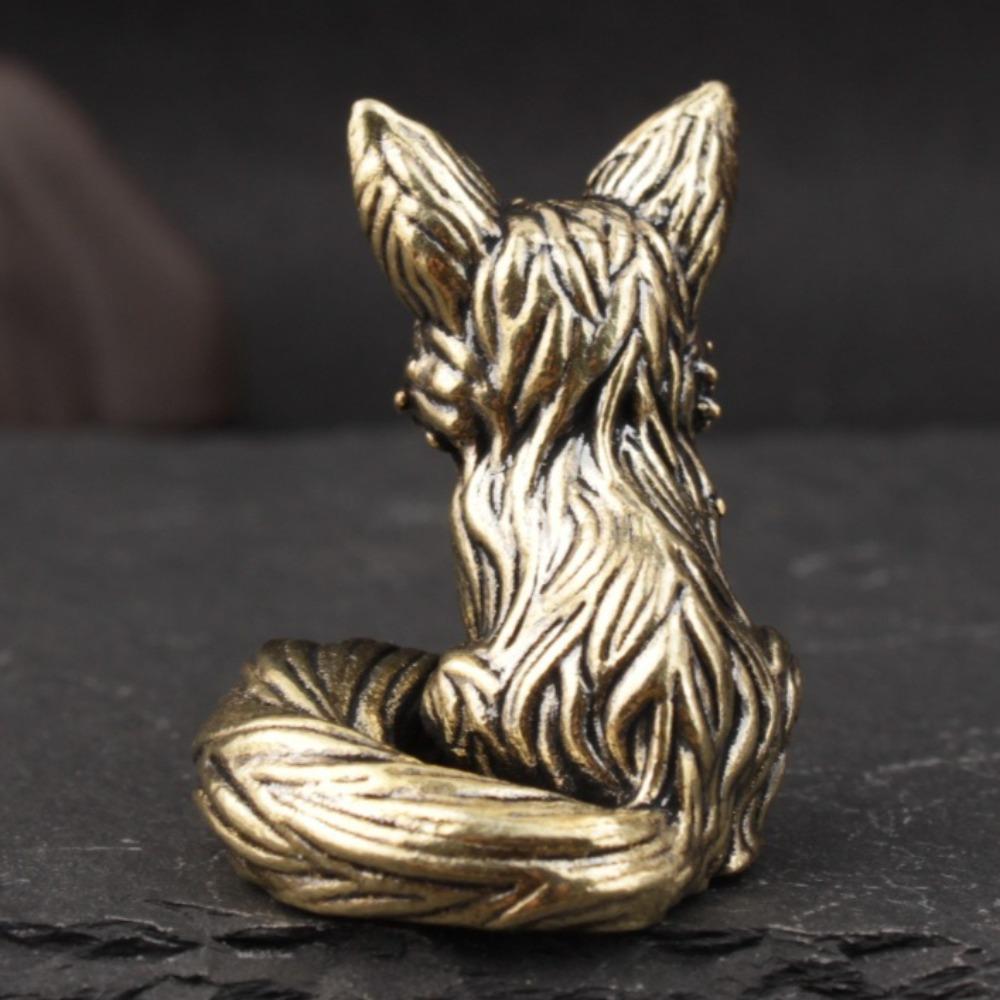 Mini Cute Brass Fox Statue Vintage Simulated Animal Statue Home Office Desk Decor Ornament Metal Figure Props Toy Gift Dropship
