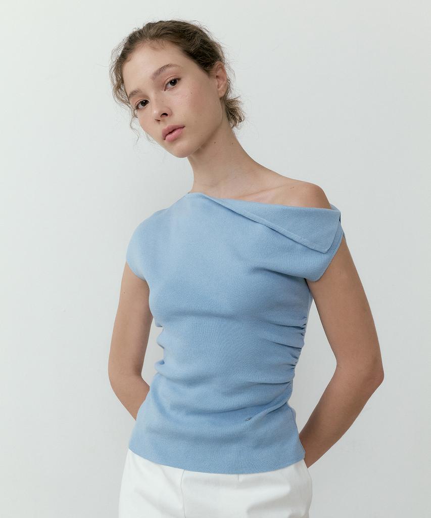 LUCIR ZU Shirring Drop Sleeveless Knit (Sky Blue)