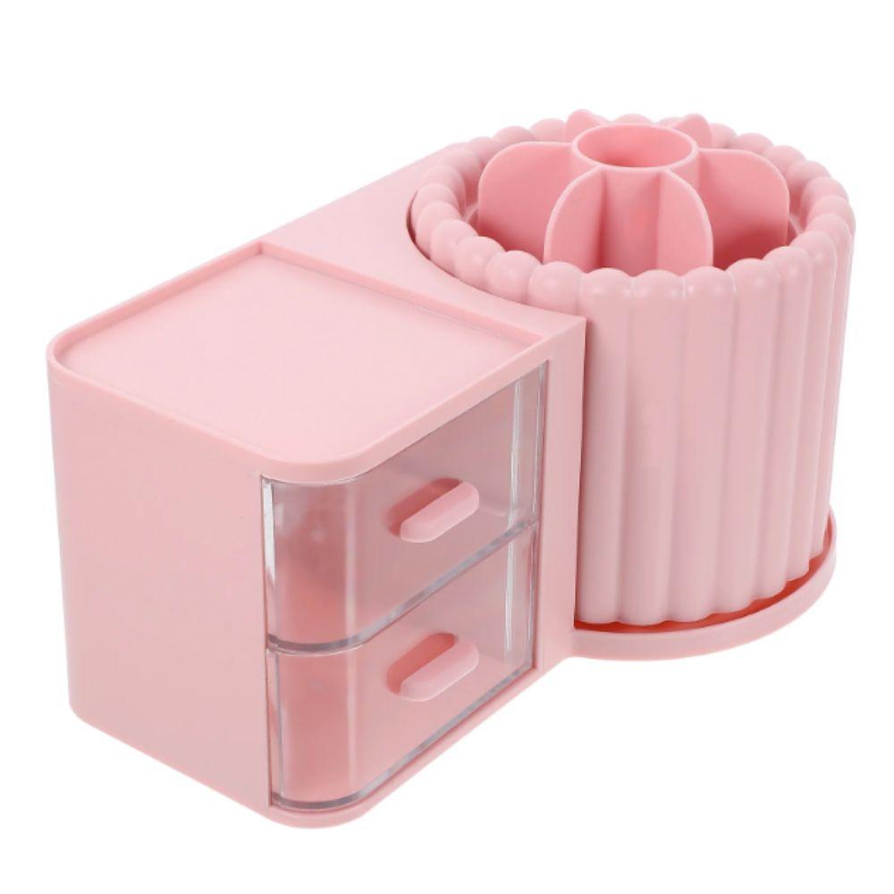 360° Rotating Makeup Brush Holder Large Capacity Multiple Compartments Makeup Organizer Simple Design Durable Cream