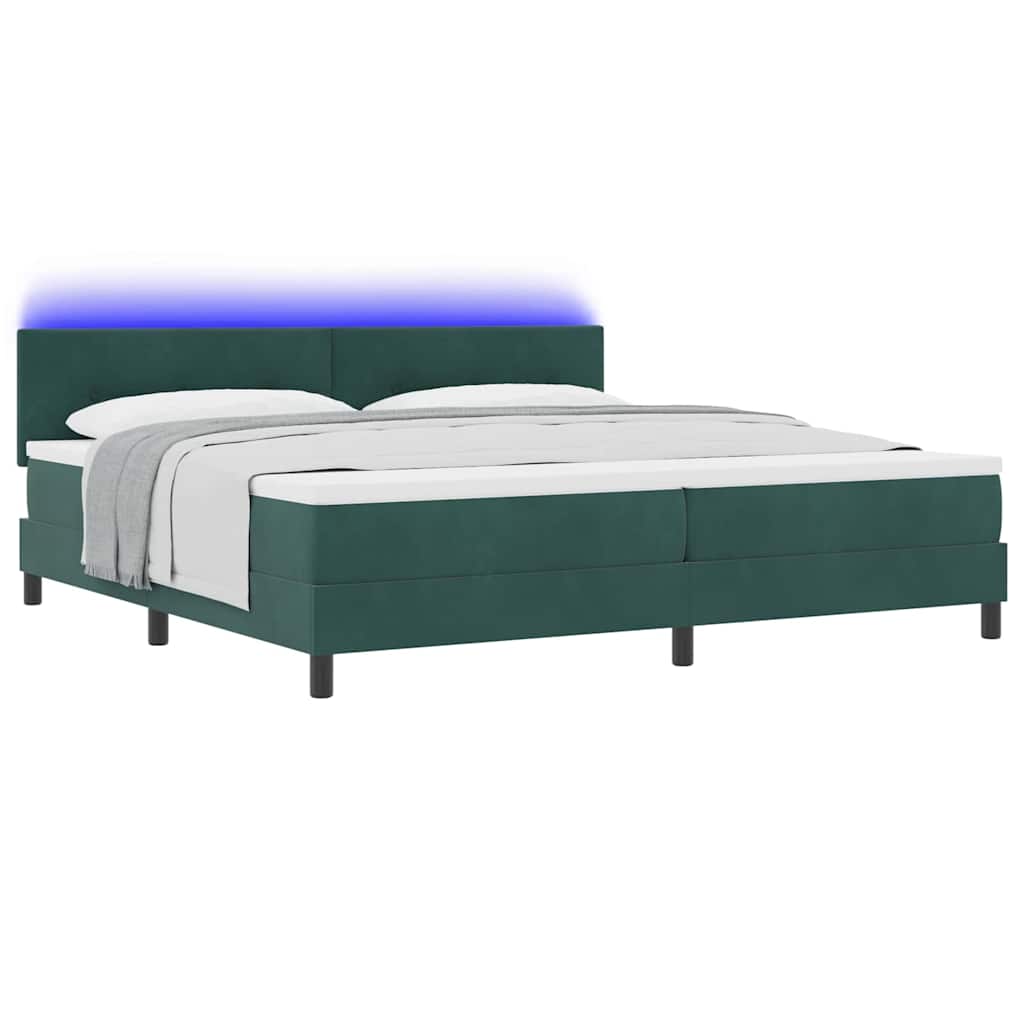 LED Box Spring Bed with Mattress Dark Green 200 x 200 cm Velvet
