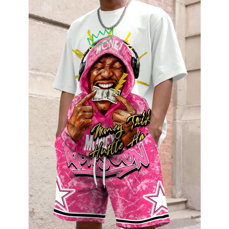 2026 Summer New Men s Short-Sleeved Shorts Set with 3D Pattern Printing S