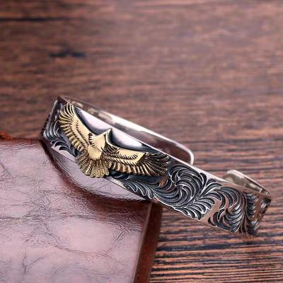 Punk Gold Color Eagle Animal Print Cuff Bracelet Men Cuff Bangles Male Charm Rock Motorcycle Rider Jewelry