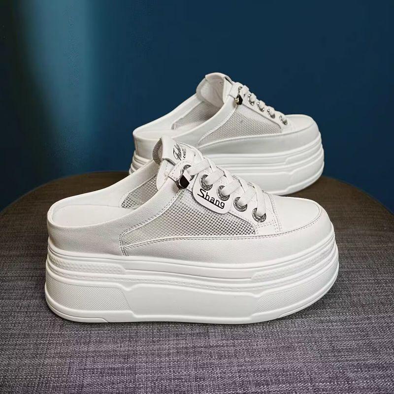 Casual Shoes 2025 Summer Hot Item Mesh Half Drag White Shoes Women's Casual Thick Soled Toe Cap Women's Shoes