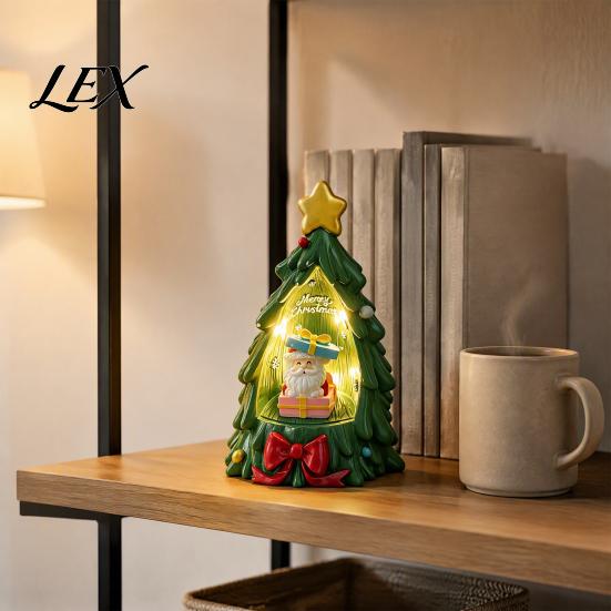 Christmas Window Display Tree Ornament Lamp, Santa Claus And Golden Star Decor, Indoor Holiday Ornaments Durable Resin Decorative Figure for