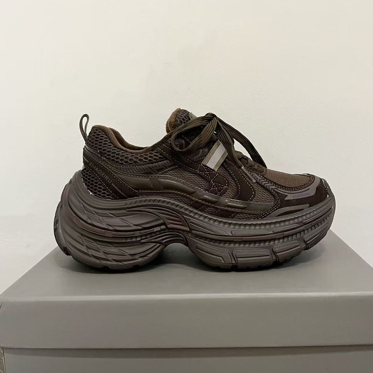 Heightened platform daddy shoes cotton new small man slimming brown Maillard lace-up casual sneakers 39